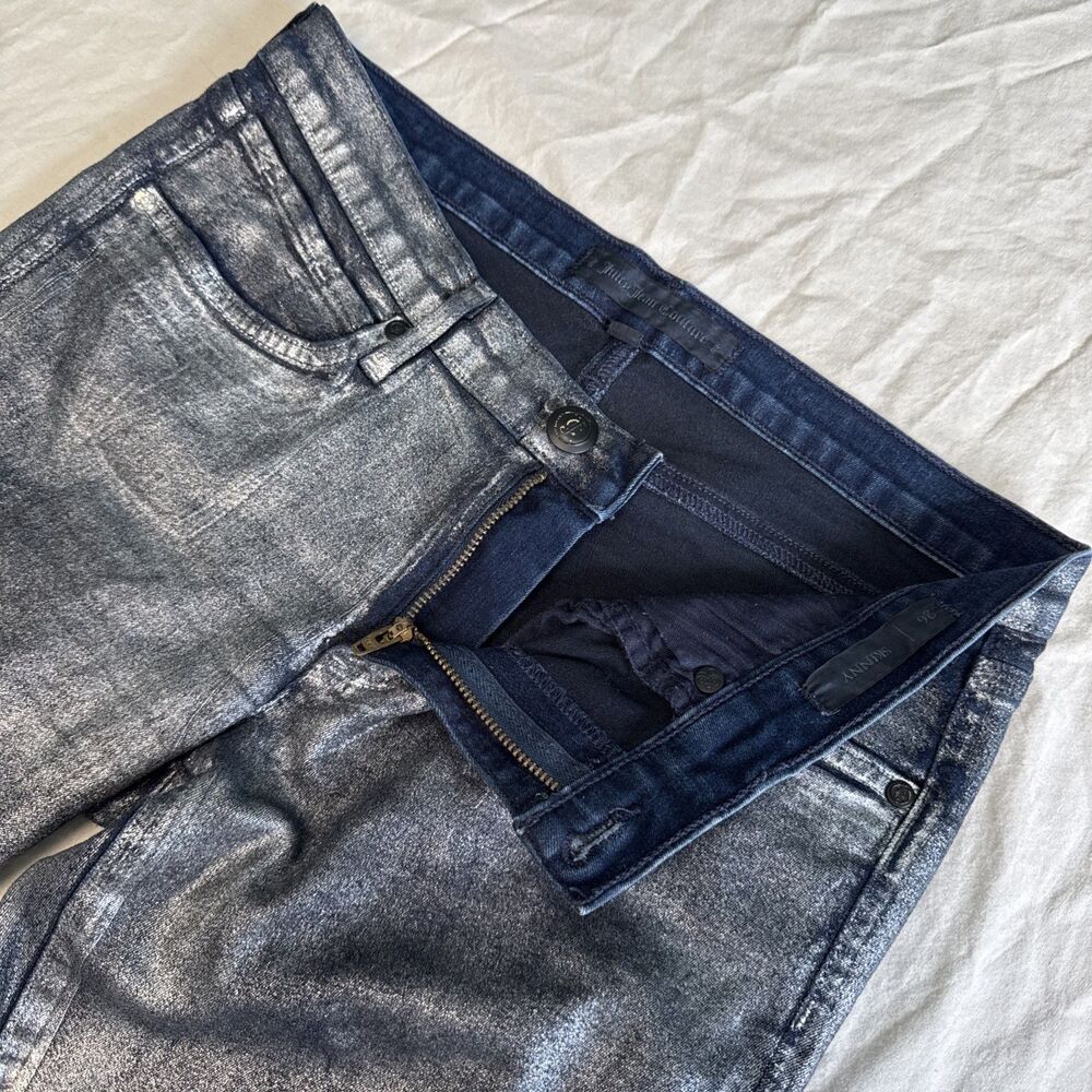 Juicy Jean Couture Skinny Jeans 26 Silver Foil Distressed USA Metallic